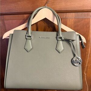 Michael Kors Olive Green Saffiano Satchel with Silver Hardware